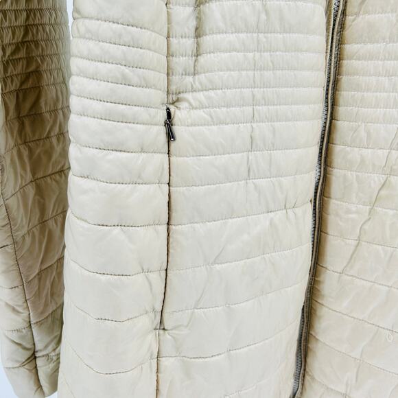 Patagonia Fiona Cream Beige Long Zip Front Light Weight Puffer Jacket Size XL - Picture 2 of 7